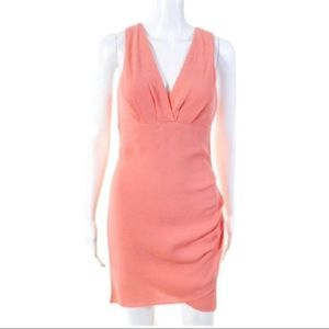 NEW Bobi BLACK Coral Pink V-neck Mini Bunched A-line Mini Dress Size Small